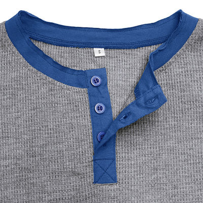 Camisetas de algodão Henley de mão longa e branca de homens Camisetas de botão leve com pescoço redondo