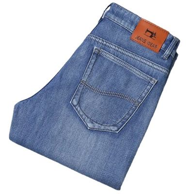 Calças de ganga de outono para homens, de tecido denim de alongamento leve para movimento respirável