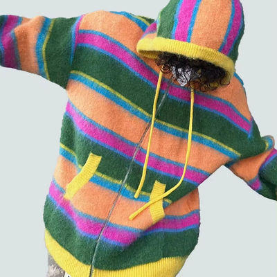 Desenho Homem Casual Listrado Zip-up Capuzado Tricoteado Cardigan suéter por XMAMLON RTS