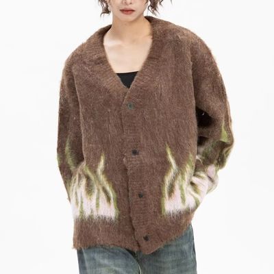 Computação Tricoteada Chama de Inverno Jacquard V-collar Suéter masculino para conforto casual