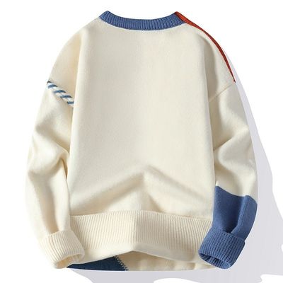 Pescoço redondo Outono Inverno Homens Suéteres de Natal Streetwear coreano Patchwork Pullover