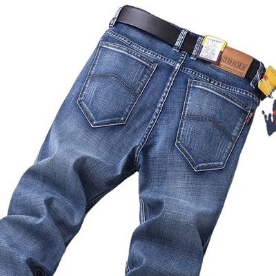 80% de algodão Denim reto Calças jeans masculinas Tipo ajustável Tipo normal Tipo cintura média cintura