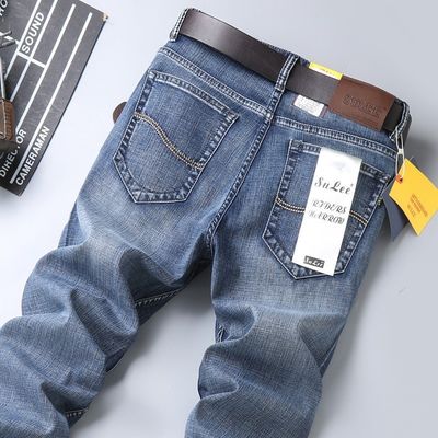80% de algodão Denim reto Calças jeans masculinas Tipo ajustável Tipo normal Tipo cintura média cintura