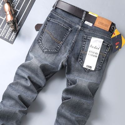 80% de algodão Denim reto Calças jeans masculinas Tipo ajustável Tipo normal Tipo cintura média cintura