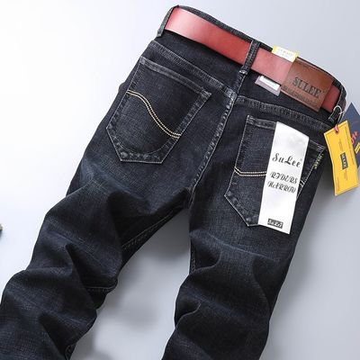 80% de algodão Denim reto Calças jeans masculinas Tipo ajustável Tipo normal Tipo cintura média cintura