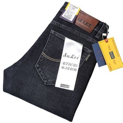 80% de algodão Denim reto Calças jeans masculinas Tipo ajustável Tipo normal Tipo cintura média cintura