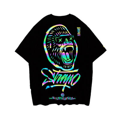 Logotipo personalizado Hip Hop Estilo T-shirt de fluorescência refletiva UV Impressão para homens de tamanho grande