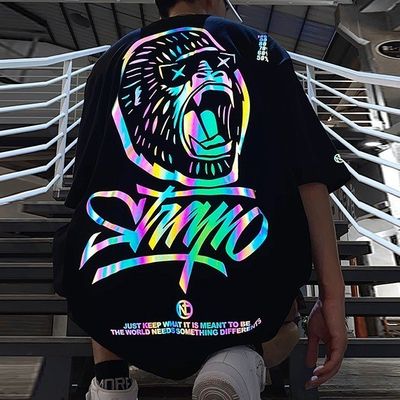 Logotipo personalizado Hip Hop Estilo T-shirt de fluorescência refletiva UV Impressão para homens de tamanho grande