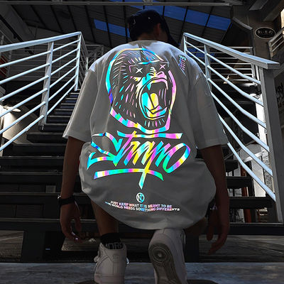 Logotipo personalizado Hip Hop Estilo T-shirt de fluorescência refletiva UV Impressão para homens de tamanho grande