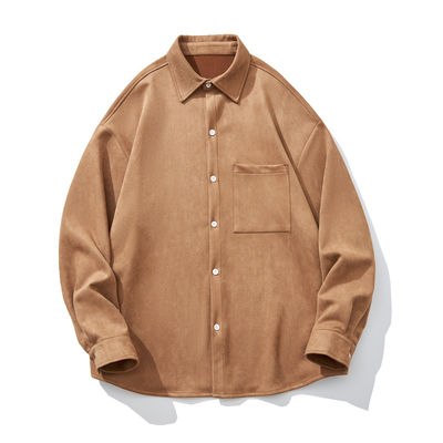 Camisa de Manga Longa de cor sólida com bolsos e estilo flexível