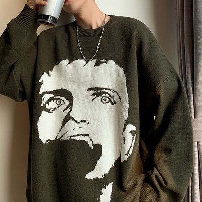 Pullover de outono de lã padrão suéter masculino personalizado Jacquard desenho animado padrão de tricô