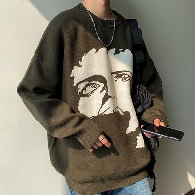 Pullover de outono de lã padrão suéter masculino personalizado Jacquard desenho animado padrão de tricô