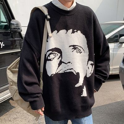 Pullover de outono de lã padrão suéter masculino personalizado Jacquard desenho animado padrão de tricô