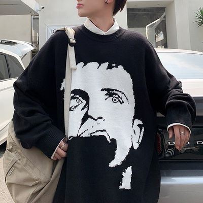 Pullover de outono de lã padrão suéter masculino personalizado Jacquard desenho animado padrão de tricô