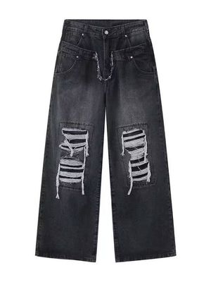 Hip Hop masculino com cintura dupla jeans empilhados calças em estoque Itens