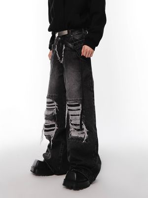 Hip Hop masculino com cintura dupla jeans empilhados calças em estoque Itens