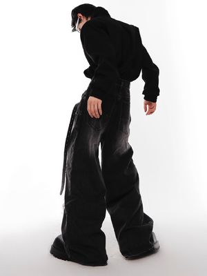 Hip Hop masculino com cintura dupla jeans empilhados calças em estoque Itens
