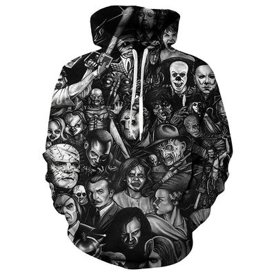 2023 Outono/Inverno Homem Hoodie com Capuz com Impressão 3D de Halloween em mistura de poliéster / algodão