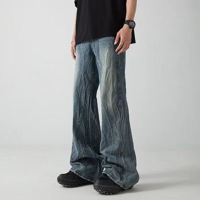 Calça cortada Flare Suor solto Calças jeans masculinas Calças para homens