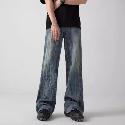 Calça cortada Flare Suor solto Calças jeans masculinas Calças para homens