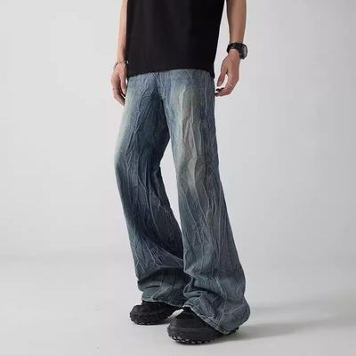 Calça cortada Flare Suor solto Calças jeans masculinas Calças para homens