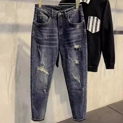 Meia cintura XMAMLON Hip Hop masculino Streetwear Skinny Damages rasgado jeans calças calças