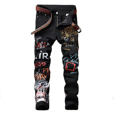 Modelo de logotipo de Inverno Impressão Digital Homens Jeans Night Club Preto Branco Designer Jeans Homens