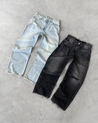 Calças personalizadas de pernas largas, cintura média, denim, camisolas, jeans, mulheres, calças de maior tamanho, homens