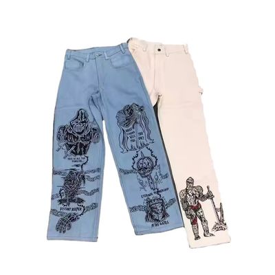 Desenho RTS Custom Loose Denim Baggy Jeans para Homens e Mulheres Straight Fit Boyfriend Jeans