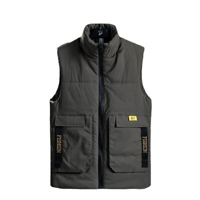 Colete de algodão espessado masculino com padrão Jacquard de comprimento regular sem capuz Inverno 2024