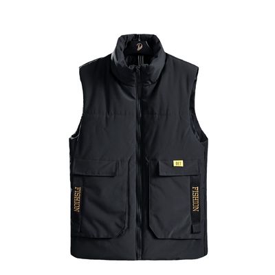 Colete de algodão espessado masculino com padrão Jacquard de comprimento regular sem capuz Inverno 2024