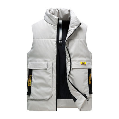 Colete de algodão espessado masculino com padrão Jacquard de comprimento regular sem capuz Inverno 2024