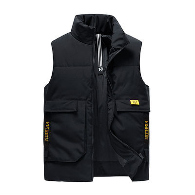 Colete de algodão espessado masculino com padrão Jacquard de comprimento regular sem capuz Inverno 2024