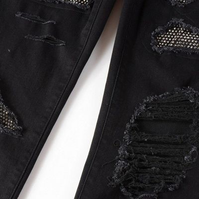 Faixa de cintura de duas camadas Design dobrado preto de strass empilhado jeans de denim magros para homens