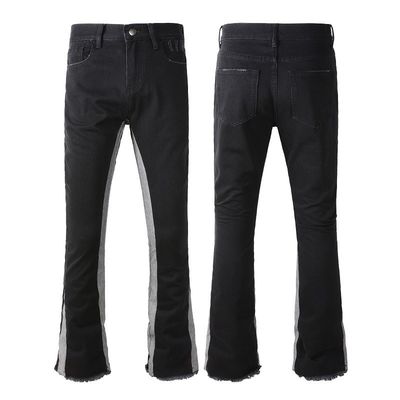 Calças masculinas com patch stretch denim jeans com acabamento fino e distressed