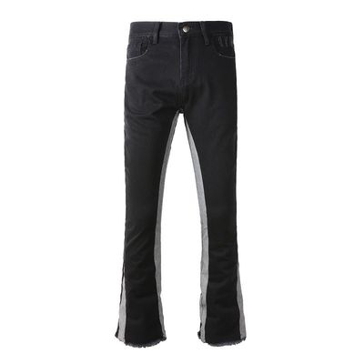 Calças masculinas com patch stretch denim jeans com acabamento fino e distressed