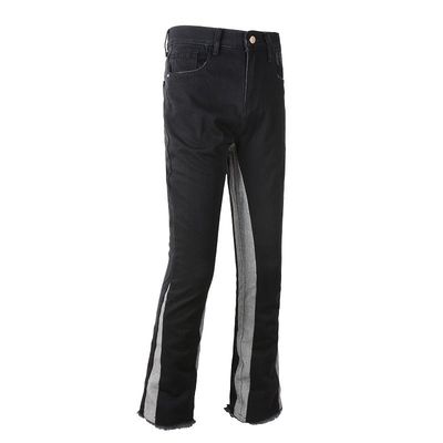 Calças masculinas com patch stretch denim jeans com acabamento fino e distressed