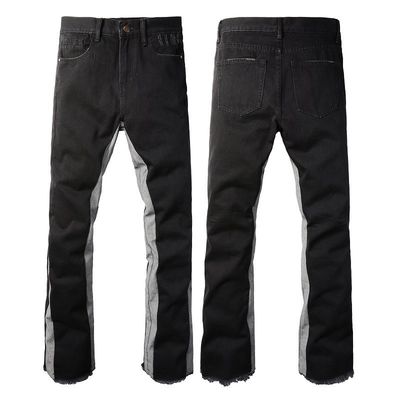Calças masculinas com patch stretch denim jeans com acabamento fino e distressed