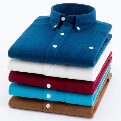 Sem detecção de agulhas camisas de tecido para homens M-5XL Manga longa simples tingido Polos Corduroy