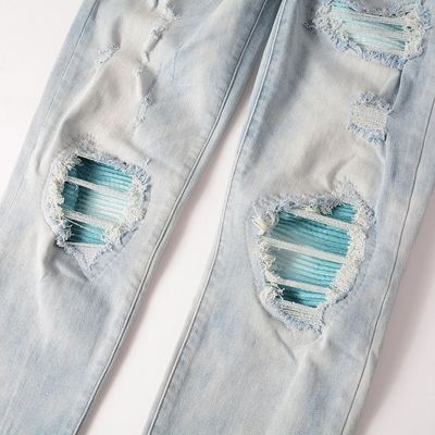 PUNK STYLE Homem rasgado magro cintura média blue denim vintage lavado stretch