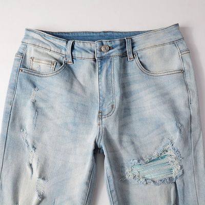 PUNK STYLE Homem rasgado magro cintura média blue denim vintage lavado stretch