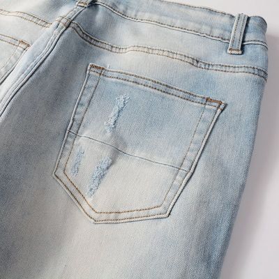 PUNK STYLE Homem rasgado magro cintura média blue denim vintage lavado stretch