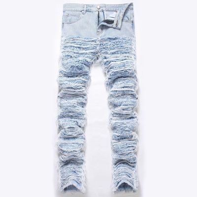 Meia cintura Destruída Denim lavado Calças jeans de pernas retas Calças masculinas Calças