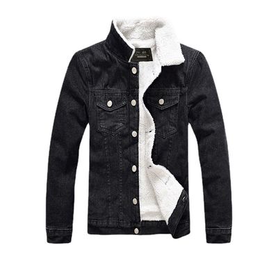 Camiseta de veludo masculino casaco de denim Inverno Plus Size Preto Slim Fit Colete de lã de cordeiro espesso