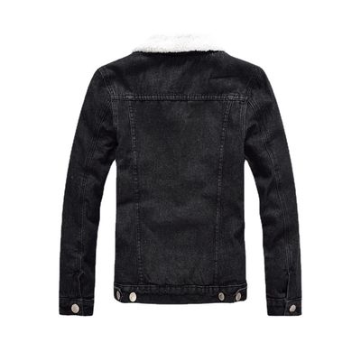 Camiseta de veludo masculino casaco de denim Inverno Plus Size Preto Slim Fit Colete de lã de cordeiro espesso