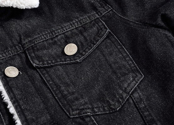 Camiseta de veludo masculino casaco de denim Inverno Plus Size Preto Slim Fit Colete de lã de cordeiro espesso