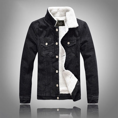 Camiseta de veludo masculino casaco de denim Inverno Plus Size Preto Slim Fit Colete de lã de cordeiro espesso