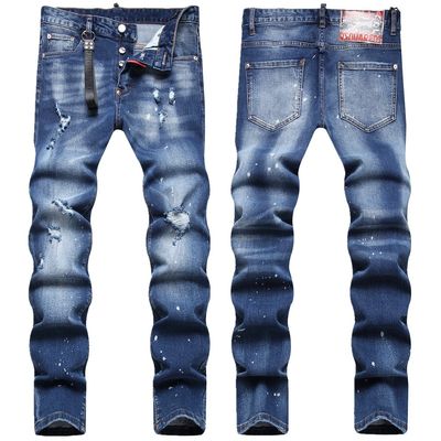Roupas de moda masculina Slim Fit Mid Waist Baggy Jeans com adesivos pendurados de impressão digital