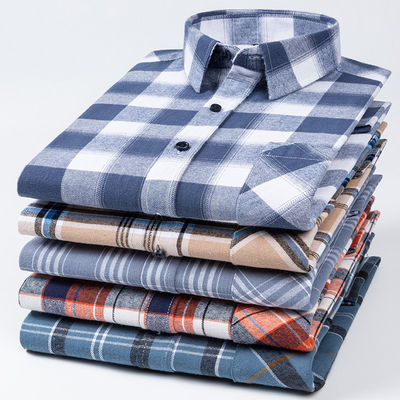 Camisas de negócios de tamanho maior em algodão 100% com colarinho em quadrado escovado e mangas compridas
