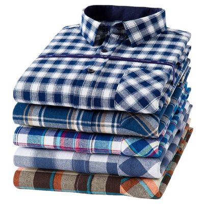 Camisas de negócios de tamanho maior em algodão 100% com colarinho em quadrado escovado e mangas compridas